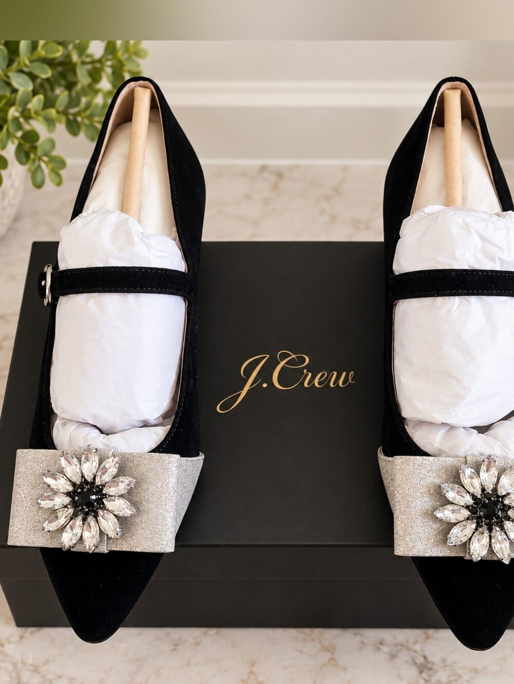 J.Crew Velvet Marina Mary Jane with Jewels — Women’s Size 7